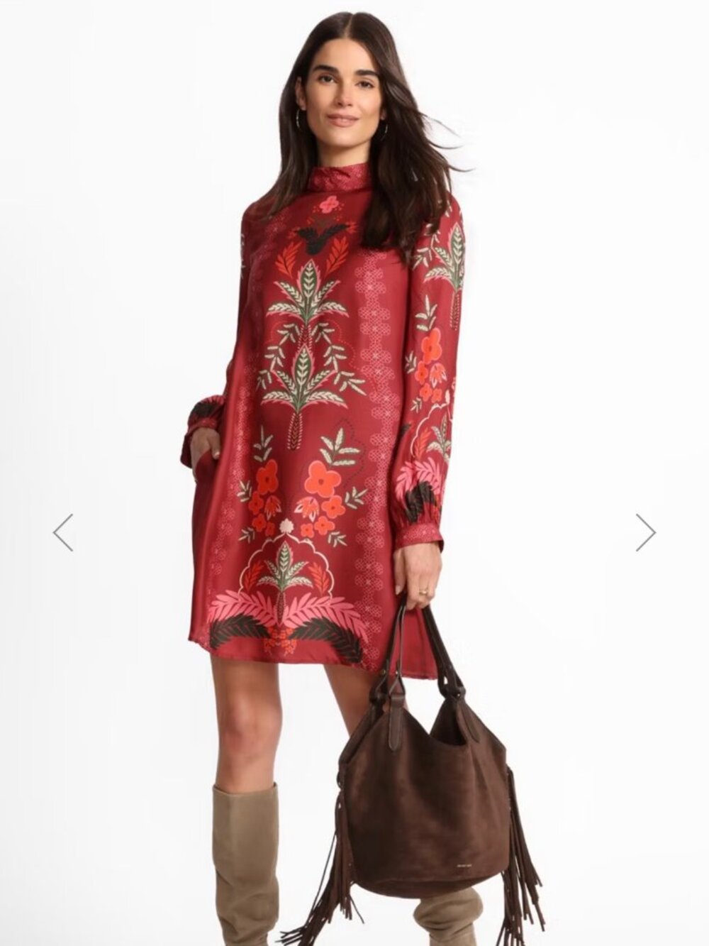 Johnny Was Jade Kolova Mini Dress XS Mandarin Collar Long Sleeve Silk Blend NWT
